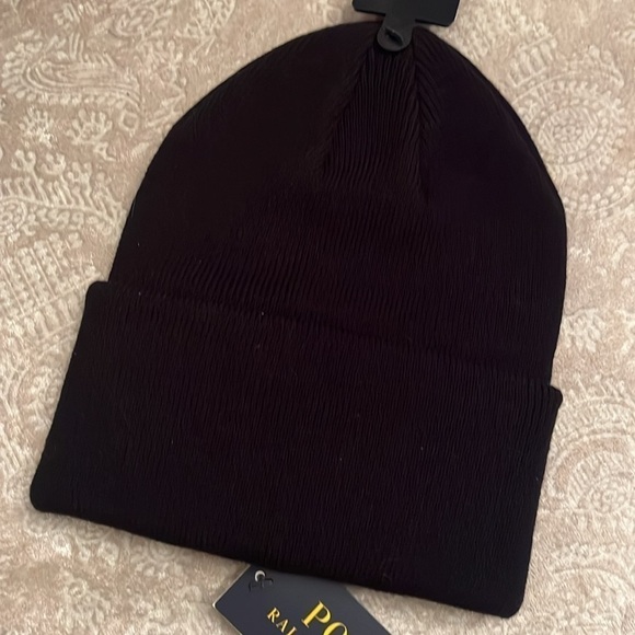 Brand New Polo Ralph Lauren Black Knit Stretch Beanie Hat Red Embroidered Pony - Picture 12 of 14